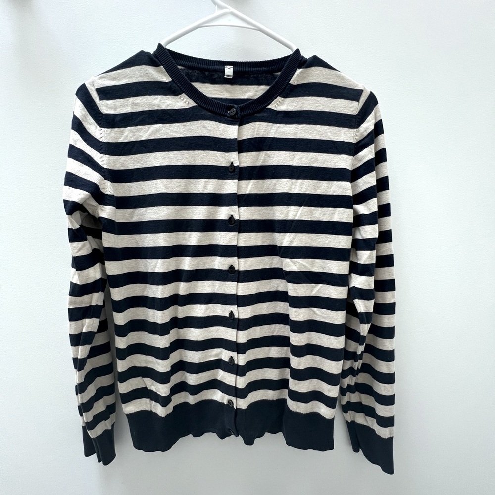 MUJI Cream & Navy Stripe Cardigan - Size M - EUC